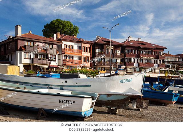 Bulgaria, Black Sea Coast, Nesebar, waterfront buildings