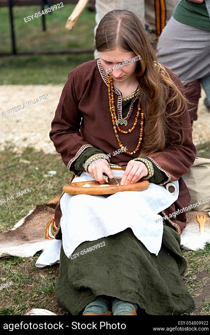 KRAKOW, POLAND - APR 7, 2015: Unidentified participants of Rekawka - Polish tradition, celebrated in Krakow on Tuesday after Easter