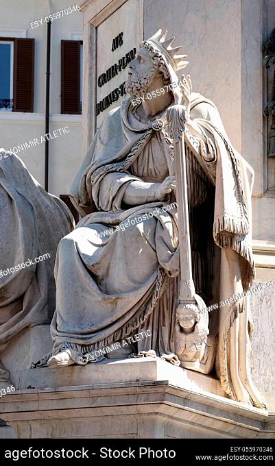 King David by Tadolini on the Column of the Immaculate Conception on Piazza Mignanelli in Rome, Italy