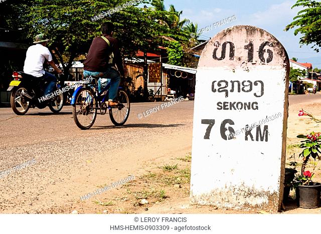 Laos, Sekong Province, sekong, kilometre marker on the side of the road