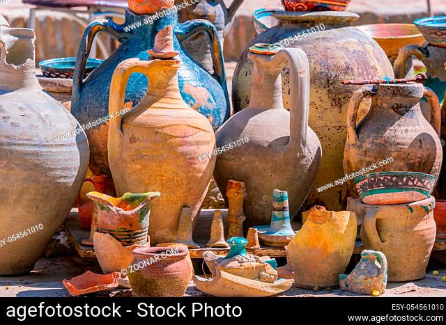 Exposition of traditional old Uzbek pottery
