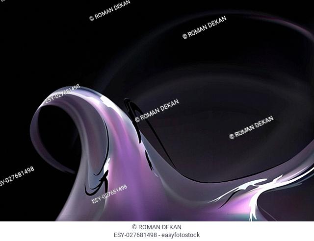 Abstract Purple Smoke Wave on Black Background with Light Effects - Illustration, Vector