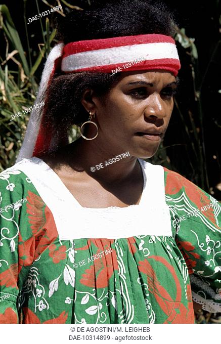 Woman in traditional dress, New Caledonia, French Overseas Territory