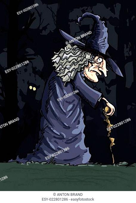 Dark creepy witch in the dark forest