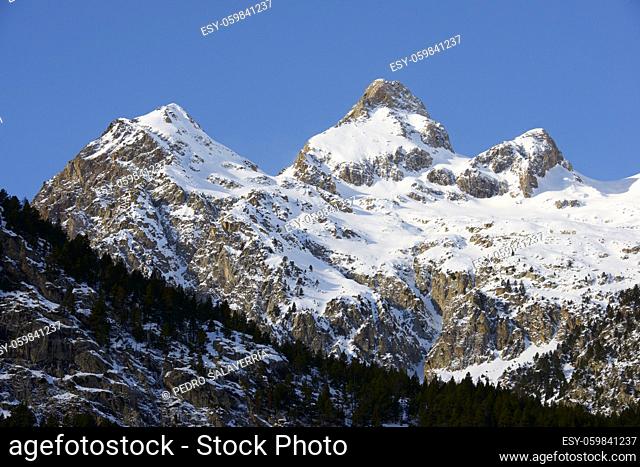 Peaks in the Pyrenees, Tena Valley, Huesca Province, Aragon in Spain