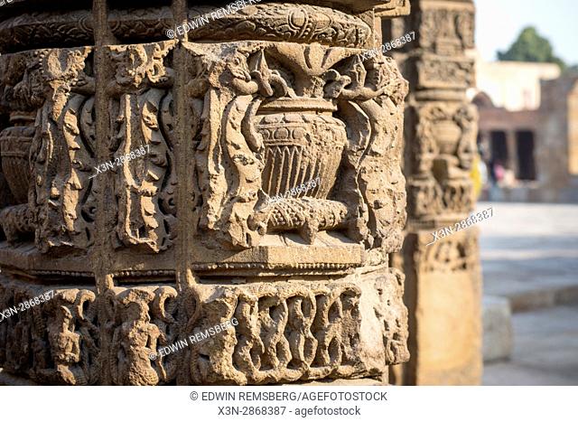 Close up details of the Qutub Minar, the world's tallest minaret structure. Located in New Delhi, India