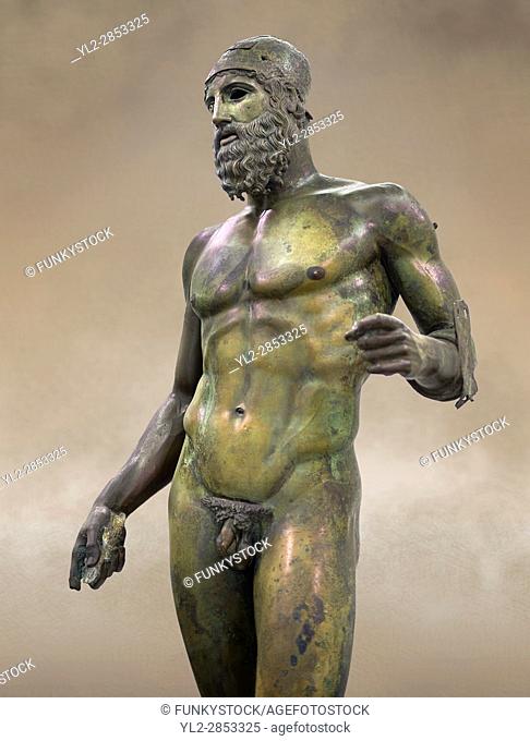 Torso of the Riace bronze Greek statue B cast about 460 - 450 BC. statue B was probably sculpted by Phidias. There is a sense of movement in the statues their...