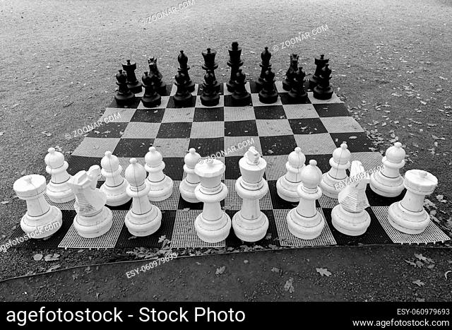 Portrait of big chess board outdoors in public park at Stockholm, Sweden