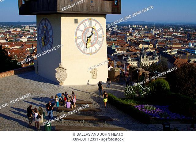 Austria, Styria, Graz, Schlossberg, Uhrturm Tower, Clock Tower, Old Town
