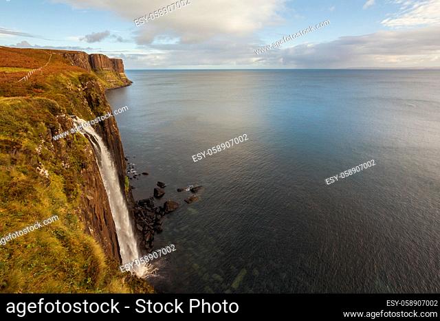 Kilt rock waterfall in Scottish highlands - a miracle of nature, United Kingdom