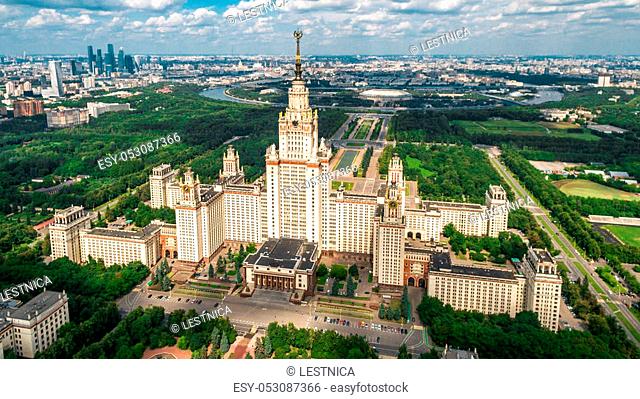 Lomonosov Moscow State University aerial view from drone