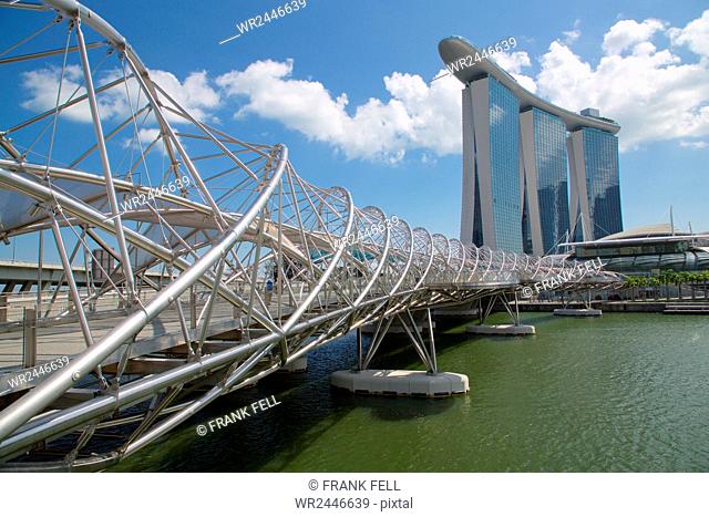 Marina Bay, Helix Bridge and Marina Bay Sands Hotel, Singapore, Southeast Asia
