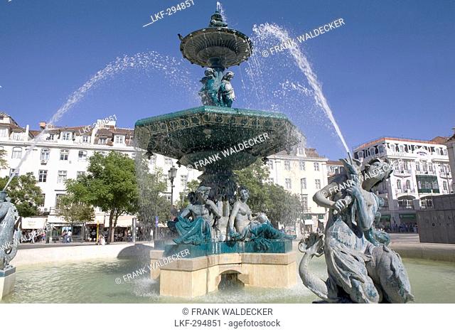 Fountain on Rossio square, Baixa, Lisbon, Portugal