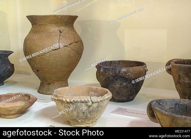 Iberian ceramic objects in the Interpretation Center of the Iberian Culture in the O'Connor house in Alcanar. (Tarragona, Catalonia, Spain)