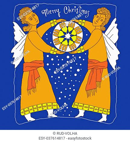 Vector art. Figure two angels who keep the Christmas star