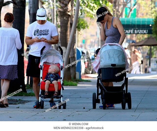 Mark-Paul Gosselaar and his wife Catriona McGinn multitask while taking some family time out with their newborn baby girl, Lachlyn Hope and son Dekker