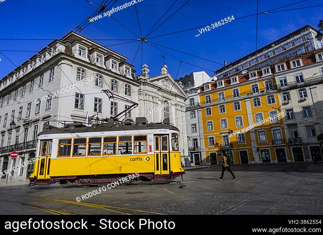 Tram in Lisbon streets (Portugal)