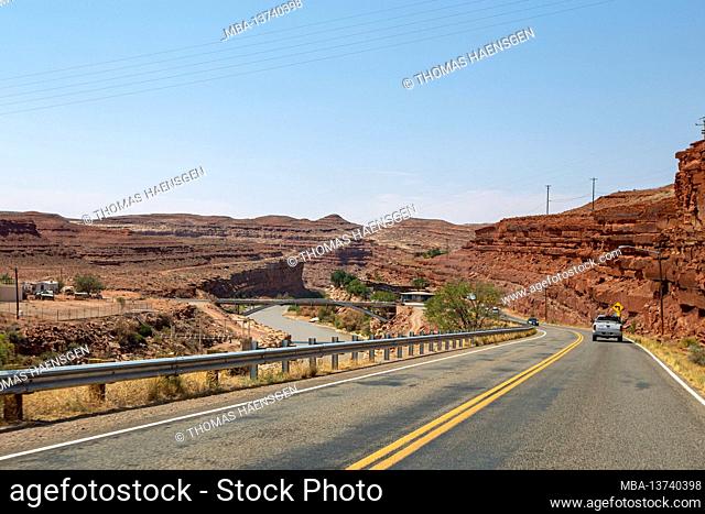 Scenic View from US 163 with lots of spectacular Clouds in the sky, near Mexican Hat, Utah, USA