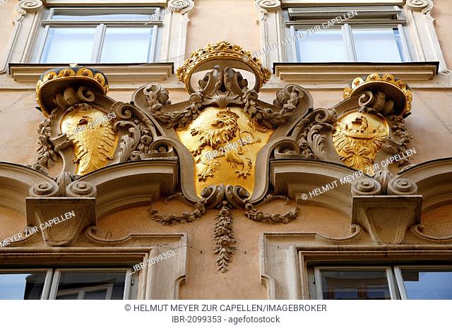 Coat of arms above the entrance to the Constitutional Court, formerly the seat of the Bohemian Court Chancellery, built 1709-1714, Judenplatz 11, Vienna