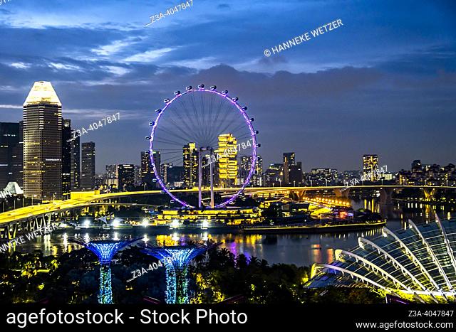 Singapore Flyer ferris wheel at night in Singapore, Asia