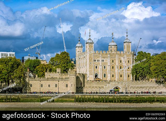 Tower of London and river Thames in UK