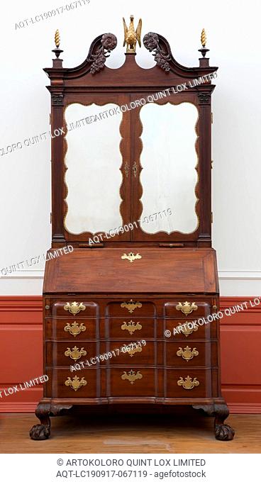 Secretary, between 1770 and 1785, mahogany, white pine, mirrors, gilt and brass, Overall: 102 1/2 × 42 1/2 × 24 inches (260.4 × 108 × 61 cm)