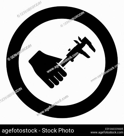 Calliper in hand Caliper in arm Measuring device measure use icon in circle round black color vector illustration solid outline style simple image