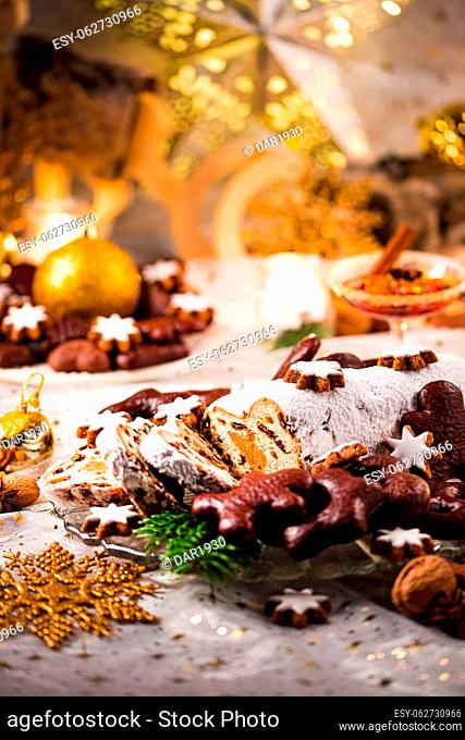 Decorated Christmas table with sweets