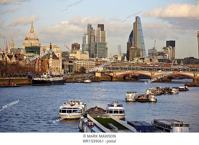 London skyline and River Thames from Waterloo Bridge, London, England, United Kingdom, Europe