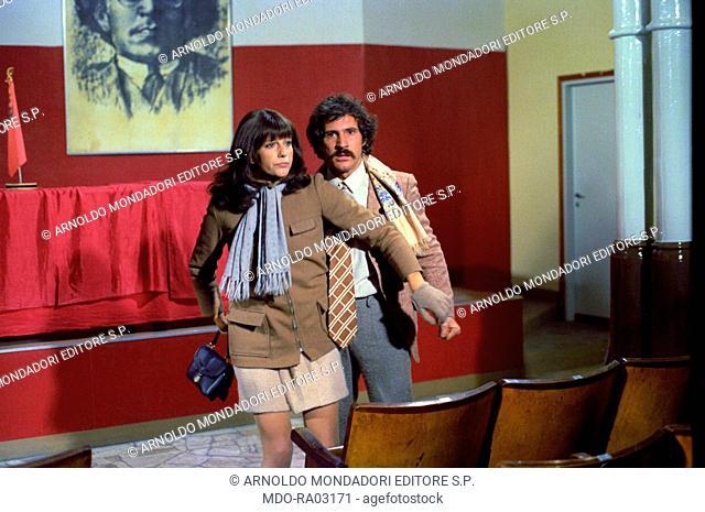 Italian actress Stefania Sandrelli and Italian actor Brizio Montanaro on the set of the film Somewhere Beyond Love. 1974