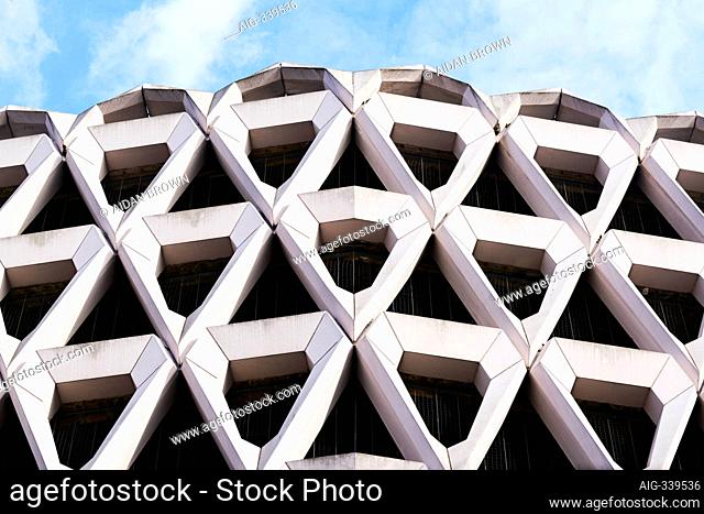 Exterior of Welbeck Street car park in central London, UK, brutalist style concrete exterior, London landmark, demolished in 2019