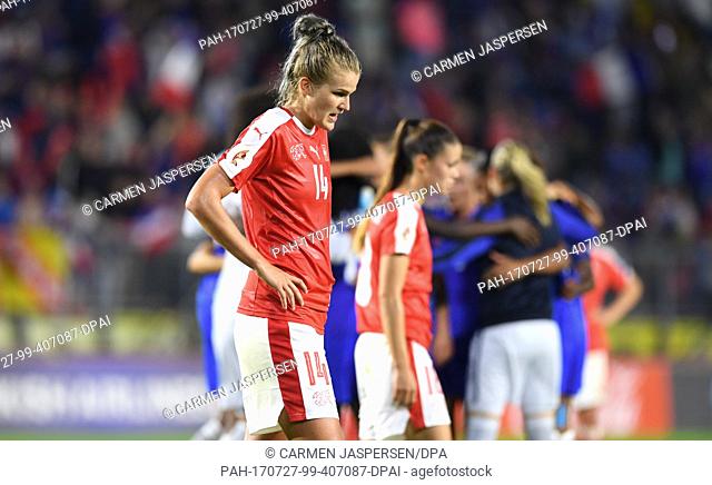 Switzerland's Rachel Kiwic leaves the field at the end of the UEFA Women's European Championship preliminary stage match between Switzeland and France in the...