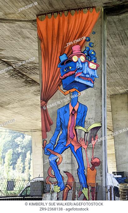 Street art, under Lazienki Park bridge, Warsaw, Poland, Europe