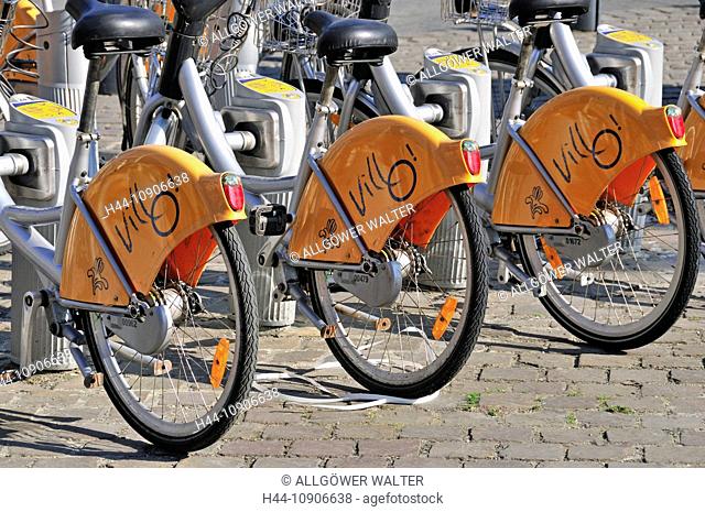 parked, railway station, Belgium, Brussels, Europe, bicycles, bikes, rent, row, transport, environment, ecological, environmental, friendly, rental company