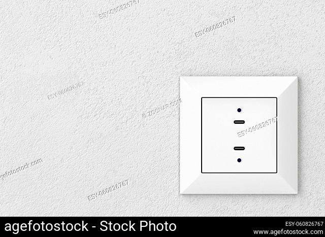 Wall socket with two USB-C ports for charging various types of electronic devices