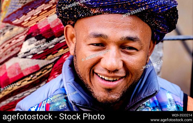 A portrait of a Berber stallholder in the medina in Marrakech, Morocco, North Africa