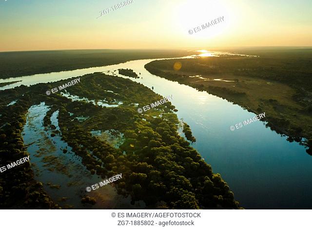 Aerial view of the Zambezi River in late afternoon