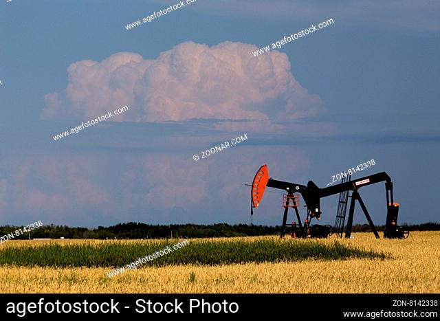 Oil and Gas Pump Jack Prairie Landscape Saskatchewan Canada
