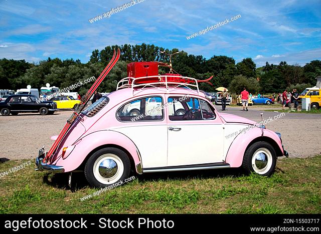 Celle, Germany - August 7, 2016: A pink Volkswagen Kaefer at the annual Kaefer Meeting