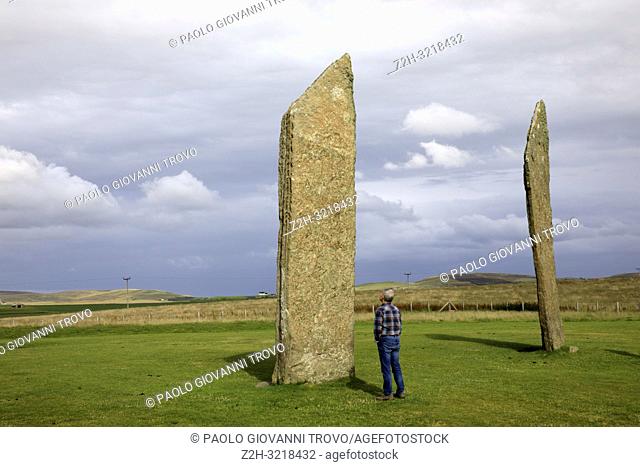 Standing Stones of Stenness, Neolithic megaliths in the island of Mainland, Orkney, Scotland, Highlands, United Kingdom