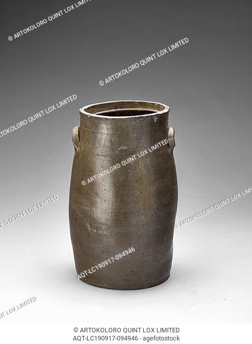 churn, Uhl Pottery, Manufacturer (American), 1854 - about 1860, salt-glazed stoneware, 18 x 10-5/8 (diam.) in., Impressed, side, between handles: 6 Impressed