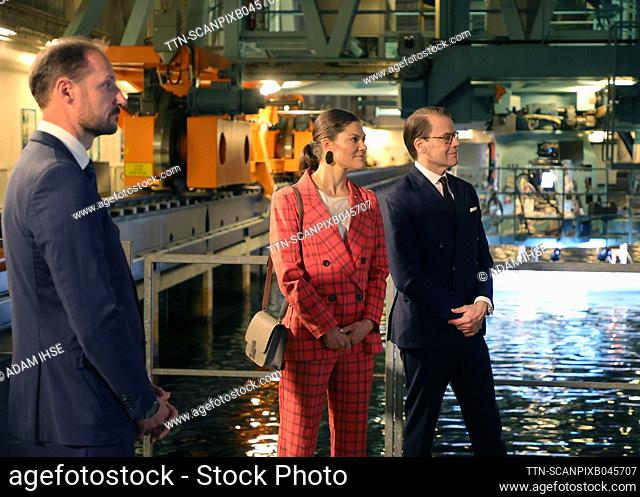 Prince Daniel, Crown Princess Victoria and Crown Prince Haakon of Norway visit RoRo shipping and vehicle logistics company Wallenius Wilhelmsen in Gothenburg