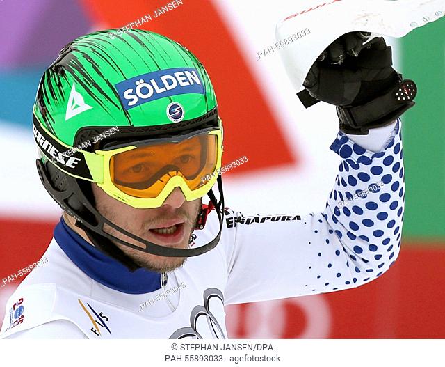 Second placed Alexander Khoroshilov of Russia reacts after the first run of the mens slalom at the Alpine Skiing World Championships in Vail - Beaver Creek