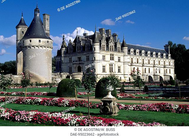 View of the Chateau de Chenonceau from its gardens, near Chenonceaux, Loire Valley (UNESCO World Heritage List, 2000), Centre-Val de Loire