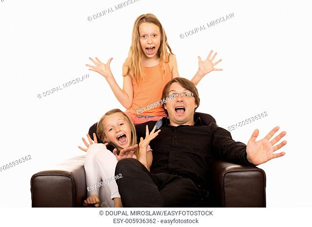 Crazy people crying and laughing. Isolated on a white background