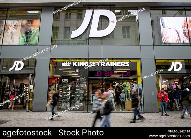 Illustration picture shows the JD shop in the Nieuwstraat/ Rue Neuve shopping street in Brussels, Saturday 18 February 2023.