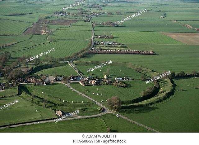 Aerial view of Avebury, UNESCO World Heritage Site, Wiltshire, England, United Kingdom, Europe