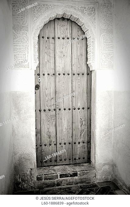 Door in Courtyard of the lions Palace of the Lions Nazaries palaces Alhambra, Granada Andalusia