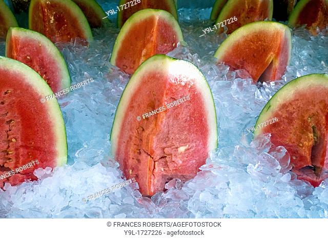 Watermelon on ice in a grocery store in New York
