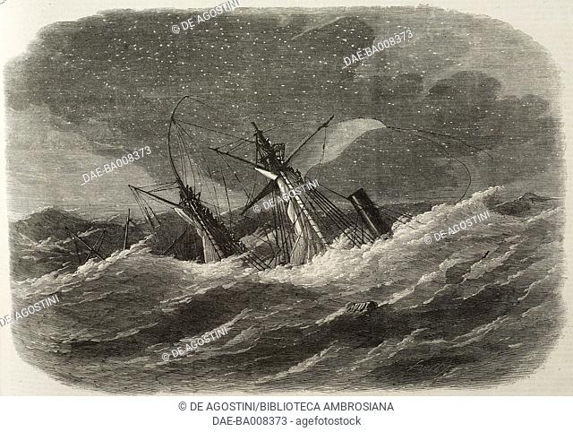 Wreck of the steam ship Armenian, Arklow Bank, St George's Channel, United Kingdom, illustration from the magazine The Illustrated London News, volume XLVI